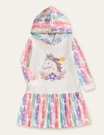 Unicorn Printed Hooded Dress - Mini Taylor